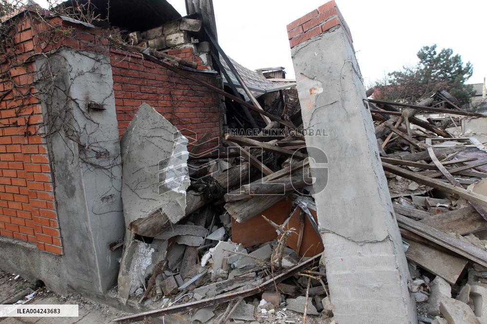 House destroyed by Russian drone strike in Dnipro