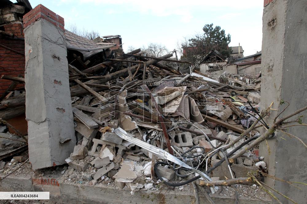 House destroyed by Russian drone strike in Dnipro