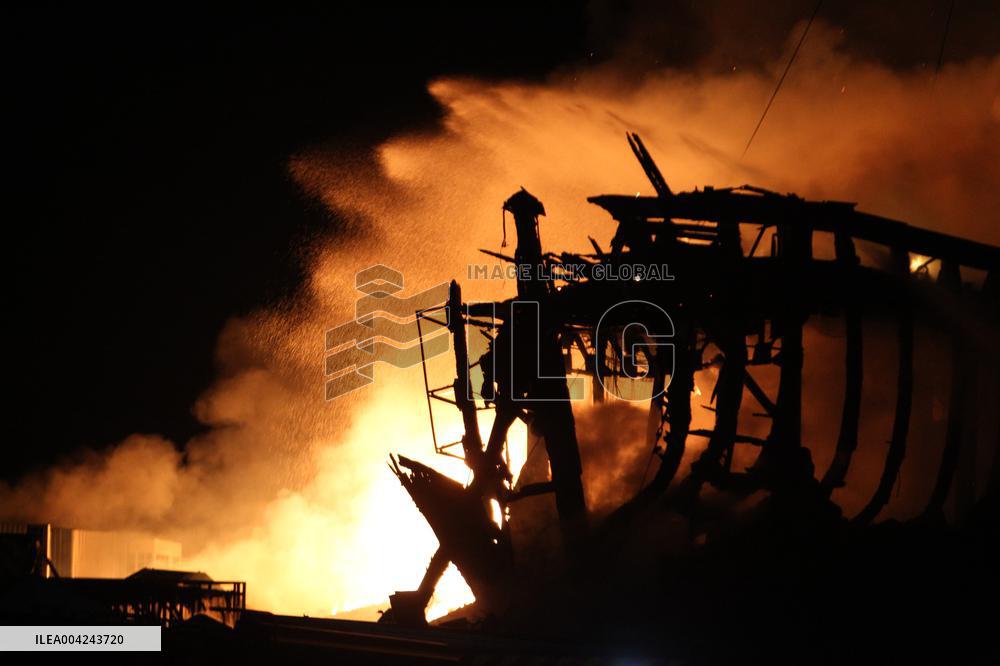 Restaurant burns down under massive Russian drone attack on Dnipro