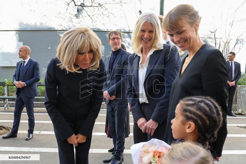 Brigitte Macron and Queen Mary Visit Paris Nursery School