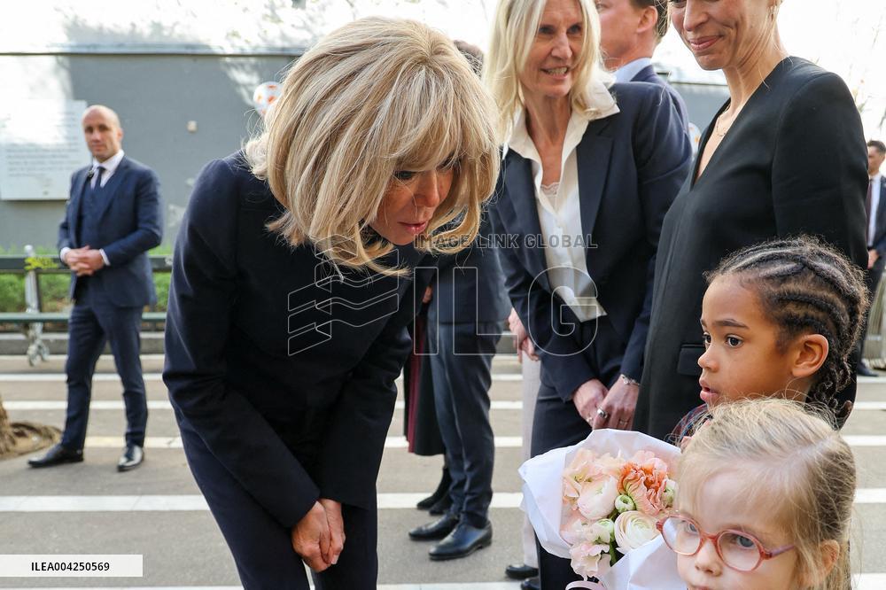 Brigitte Macron and Queen Mary Visit Paris Nursery School