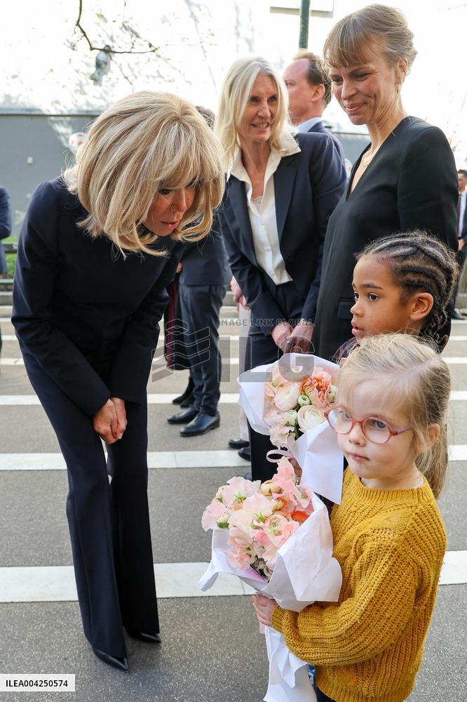 Brigitte Macron and Queen Mary Visit Paris Nursery School