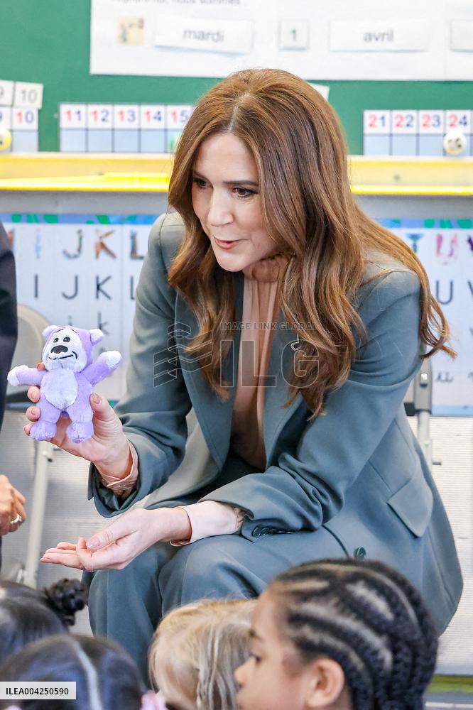 Brigitte Macron and Queen Mary Visit Paris Nursery School