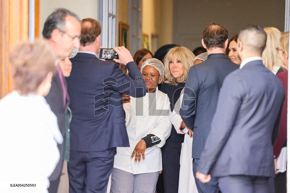 Brigitte Macron and Queen Mary Visit Paris Nursery School