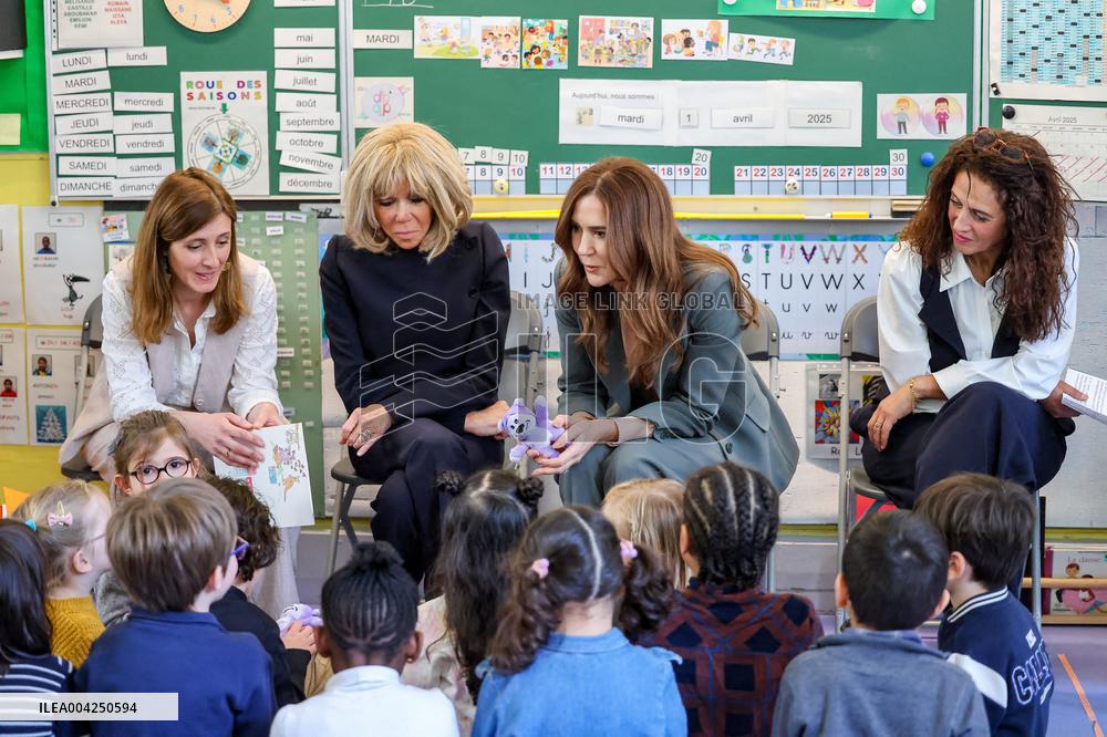 Brigitte Macron and Queen Mary Visit Paris Nursery School