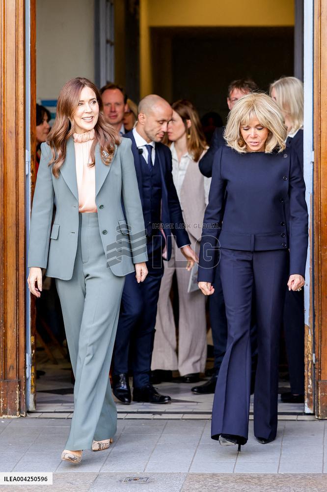 Brigitte Macron and Queen Mary Visit Paris Nursery School