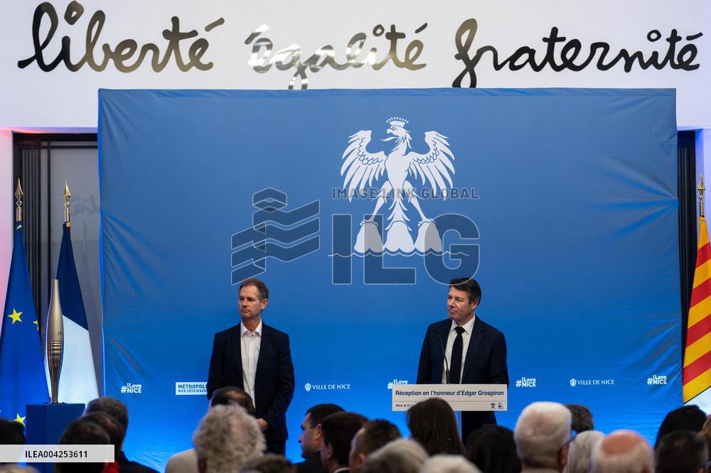 Edgar Grospiron at Nice Town Hall for 2030 Winter Olympics