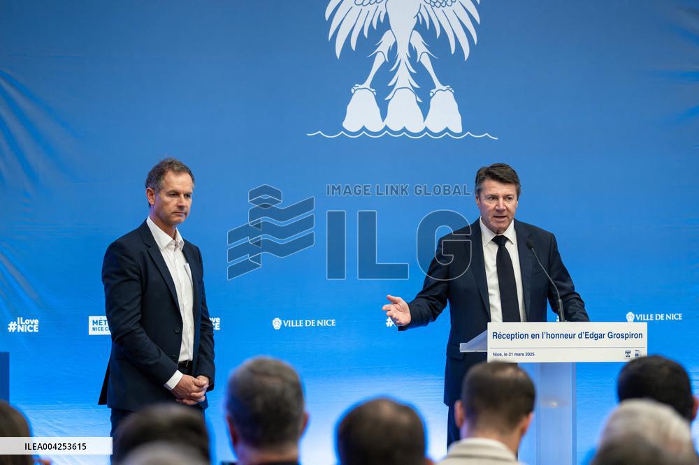 Edgar Grospiron at Nice Town Hall for 2030 Winter Olympics