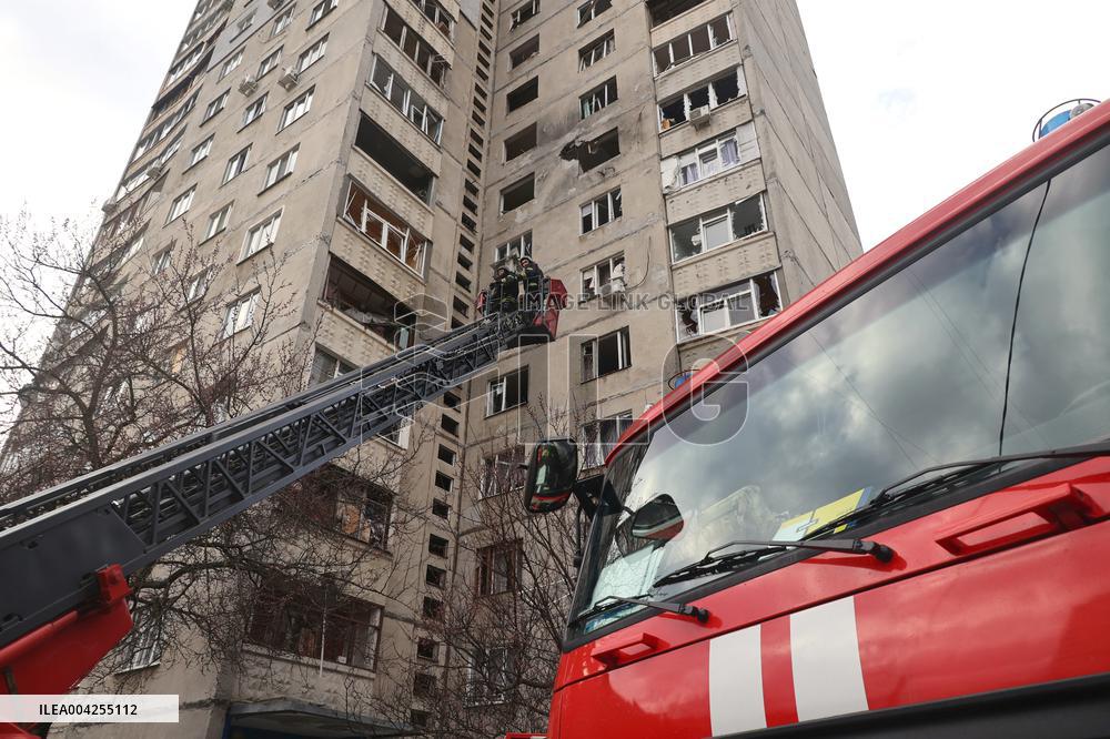Russian drone hits high-rise building in Kharkiv