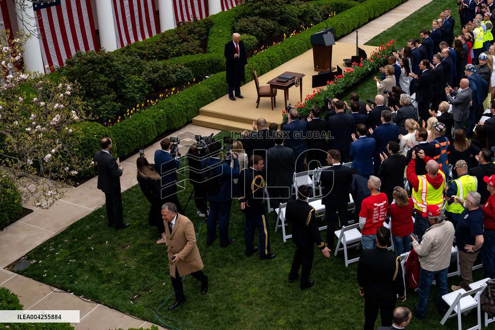President Trump Announces New Tariffs In Rose Garden Speech
