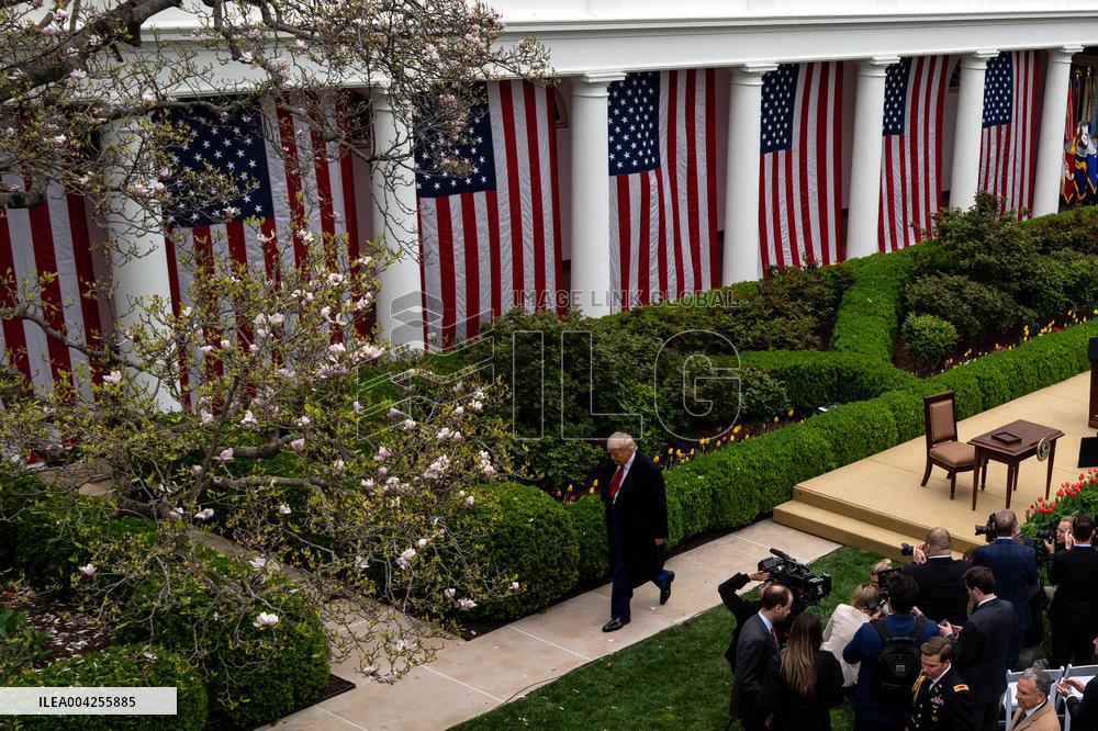 President Trump Announces New Tariffs In Rose Garden Speech
