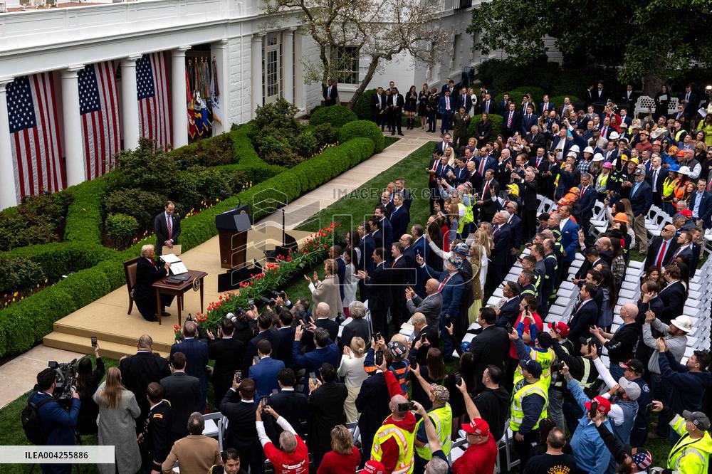 President Trump Announces New Tariffs In Rose Garden Speech