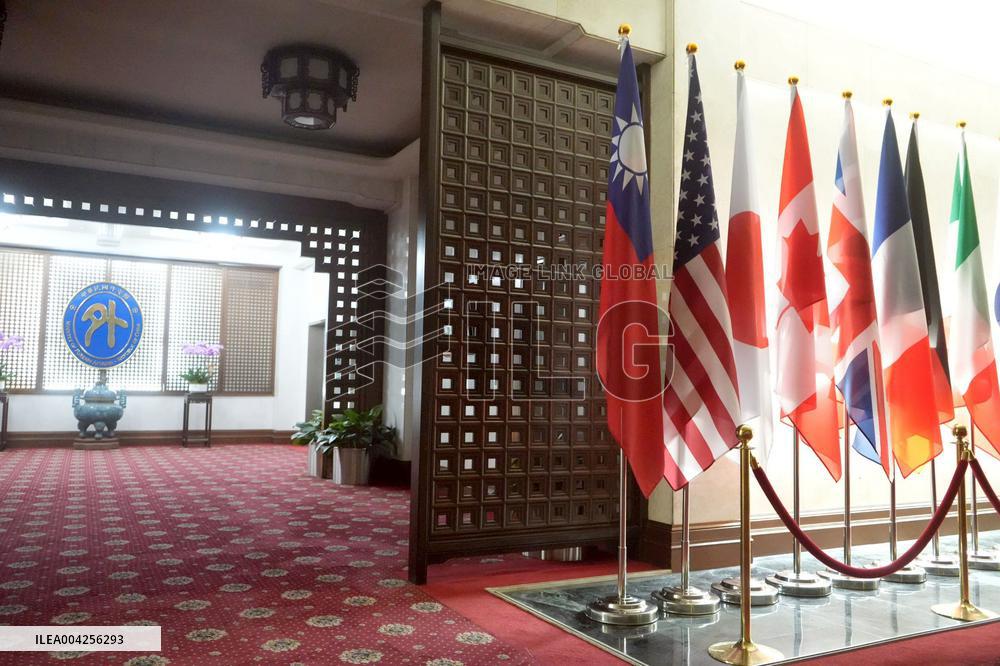 National flags at Taiwan Foreign Ministry entrance
