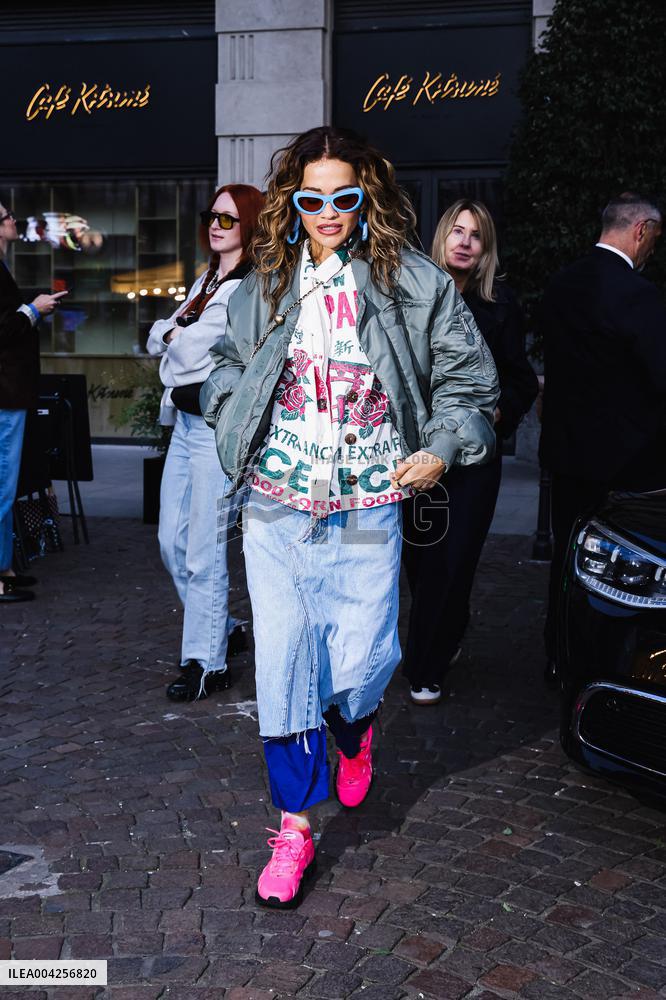 Rita Ora Bold Street Fashion in Sneakers and Sunglasses - Milan