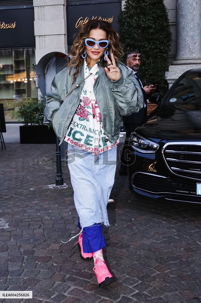 Rita Ora Bold Street Fashion in Sneakers and Sunglasses - Milan