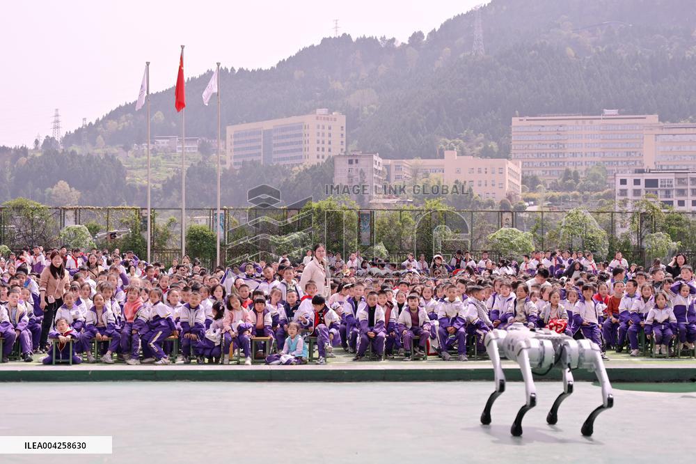 Robot Dog Performance at School in Bazhong