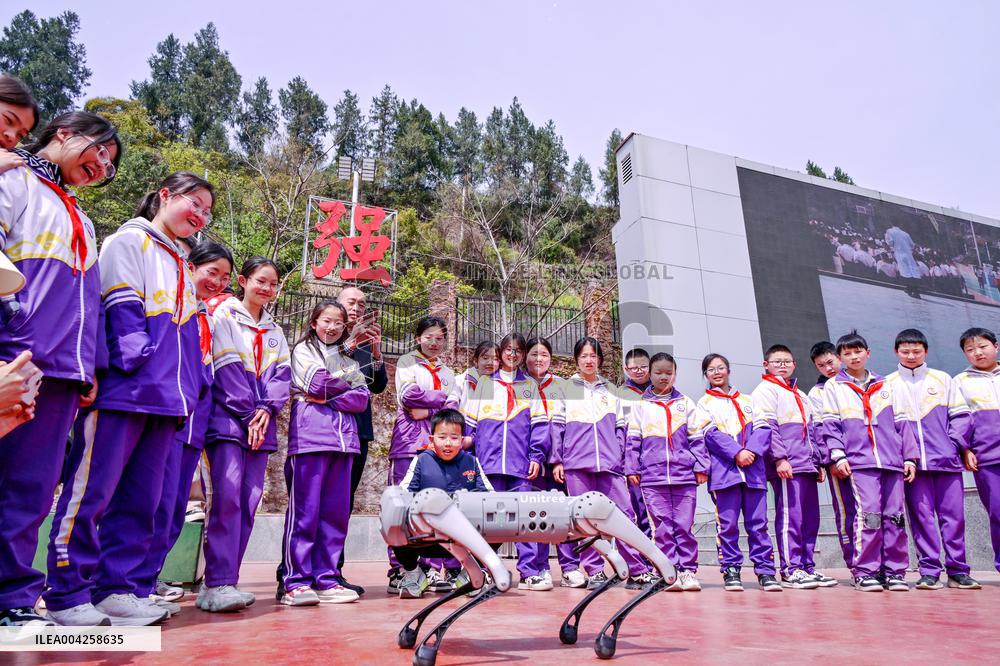 Robot Dog Performance at School in Bazhong