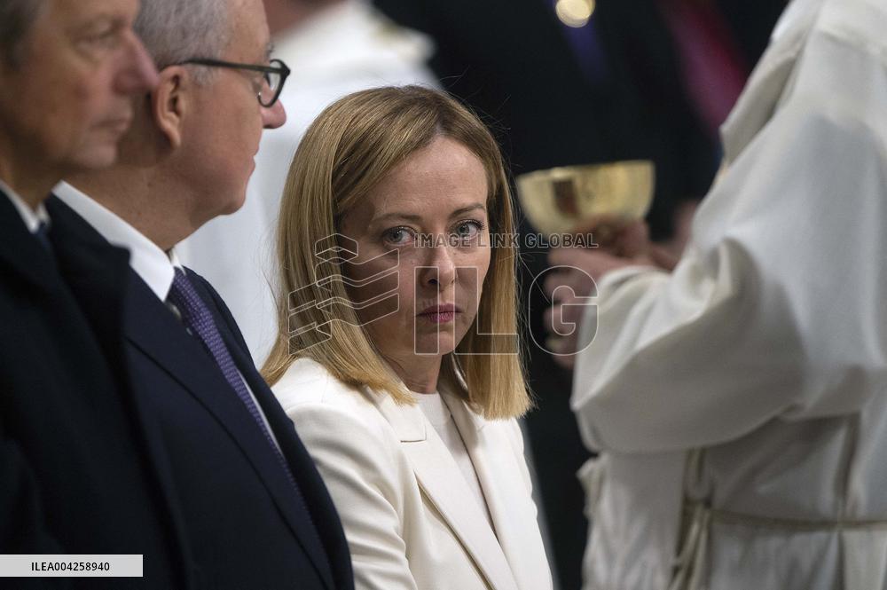 Italian PM Giorgia Meloni Attends A Mass For Late Pope John Paul II - Vatican