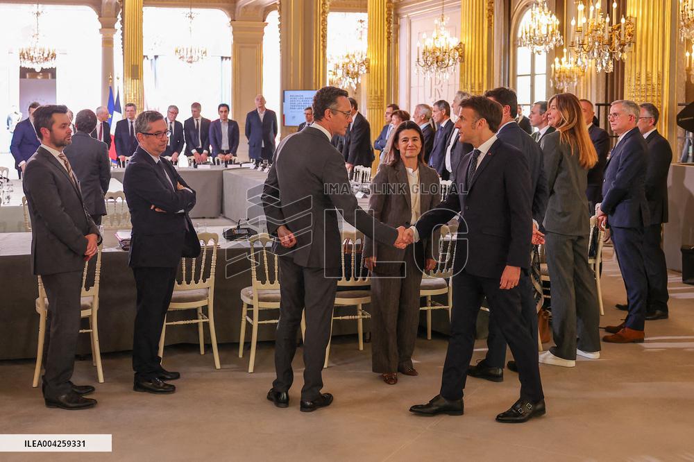 President Meets Representatives Of Industries Affected By The US Tariff Announcement - Paris