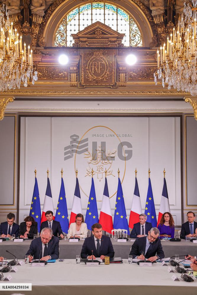 President Meets Representatives Of Industries Affected By The US Tariff Announcement - Paris