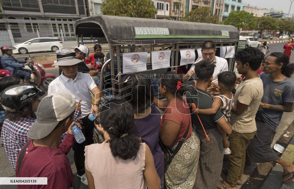 Situation of quake-affected people at a shelter in Mandalay