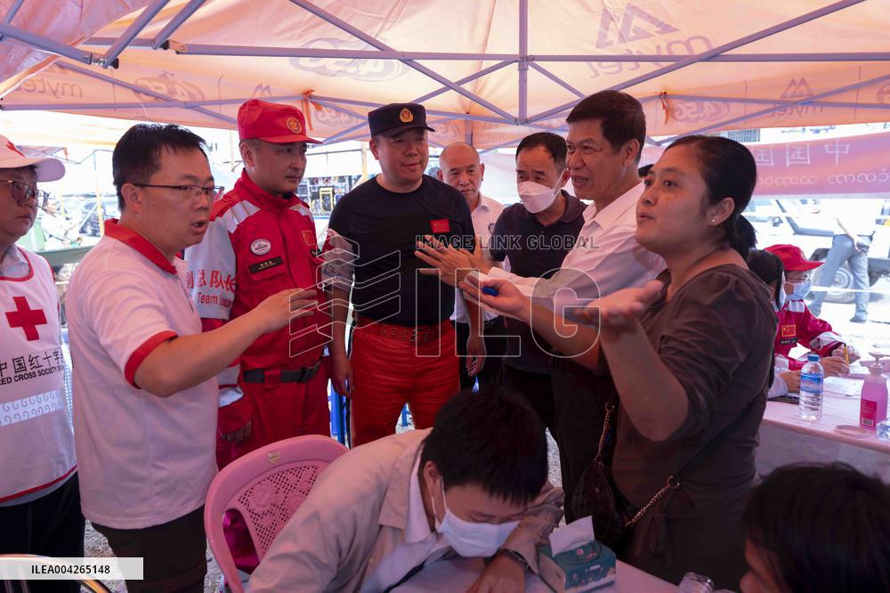 Situation of quake-affected people at a shelter in Mandalay