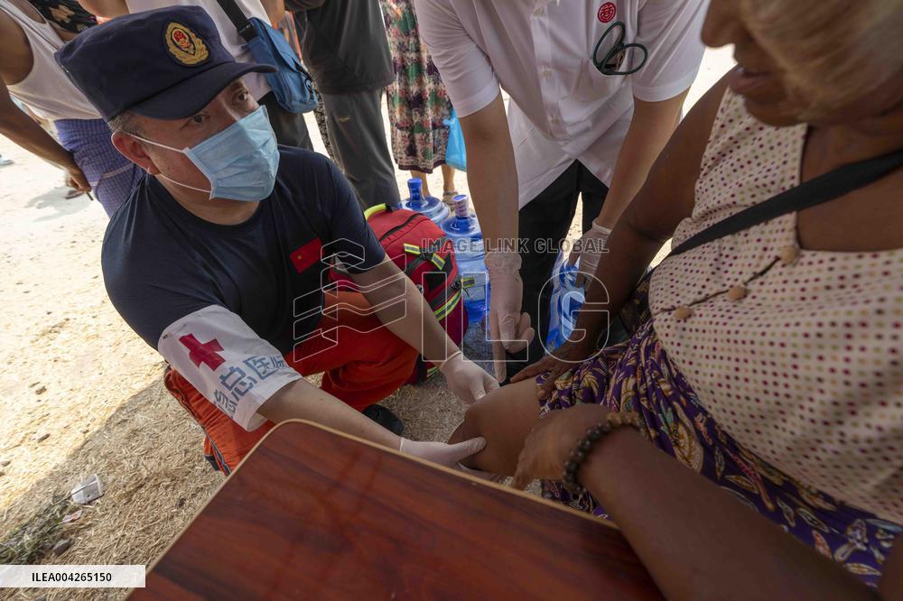 Situation of quake-affected people at a shelter in Mandalay