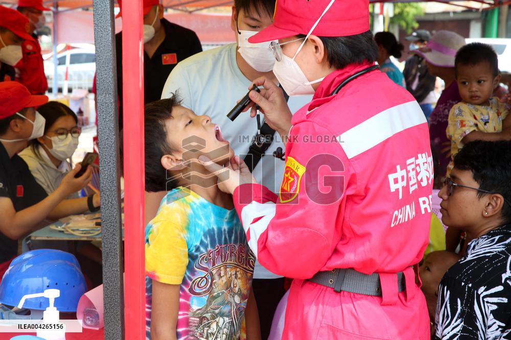 Situation of quake-affected people at a shelter in Mandalay