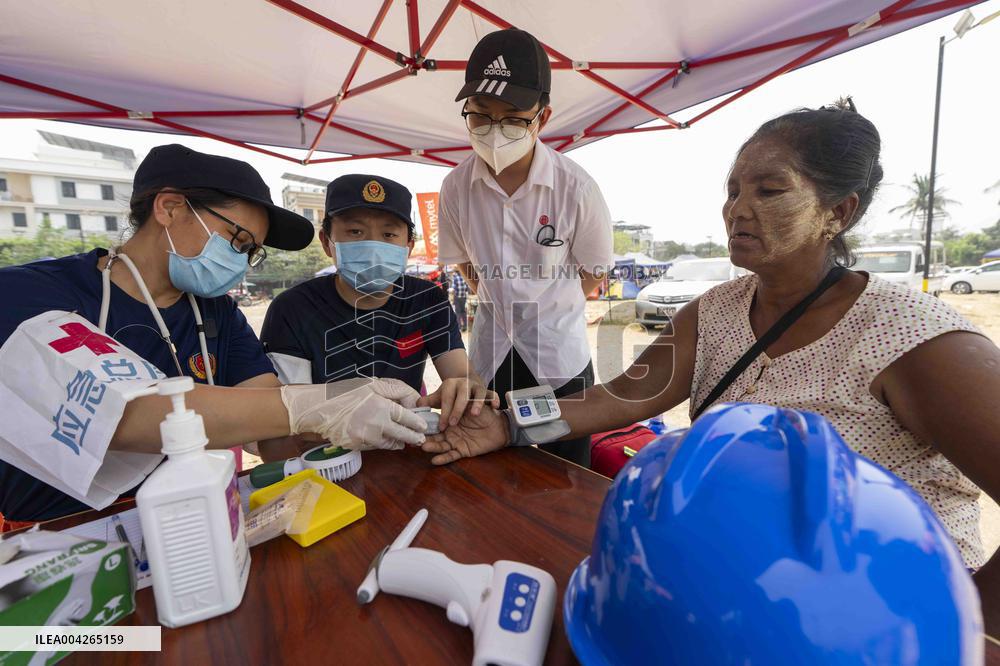 Situation of quake-affected people at a shelter in Mandalay