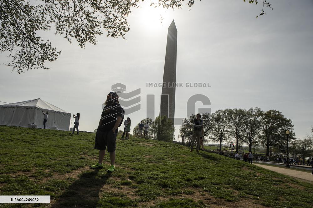Pro-Palestinian protestors march from the National Gallery to ICE Headquarters in Washington, DC, on Saturday April 5, 2025. Thi