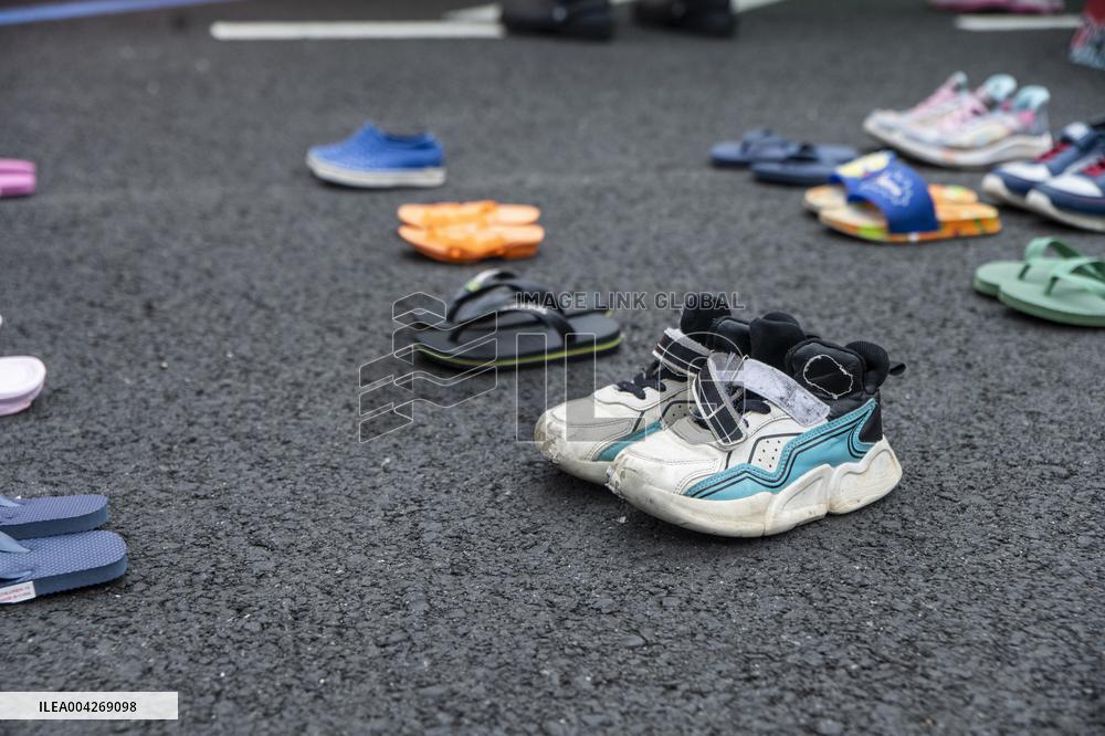 Pro-Palestinian protestors march from the National Gallery to ICE Headquarters in Washington, DC, on Saturday April 5, 2025. Thi