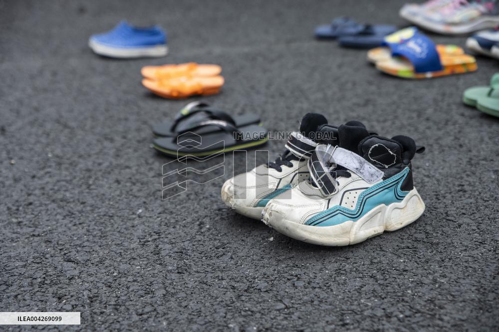 Pro-Palestinian protestors march from the National Gallery to ICE Headquarters in Washington, DC, on Saturday April 5, 2025. Thi