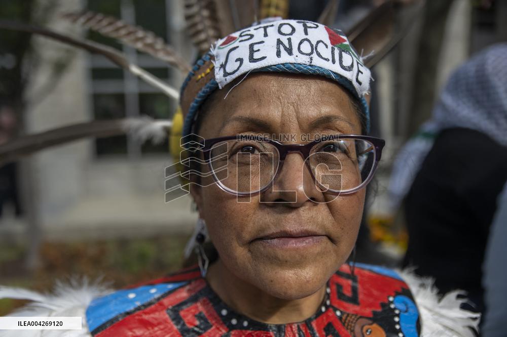 Pro-Palestinian protestors march from the National Gallery to ICE Headquarters in Washington, DC, on Saturday April 5, 2025. Thi