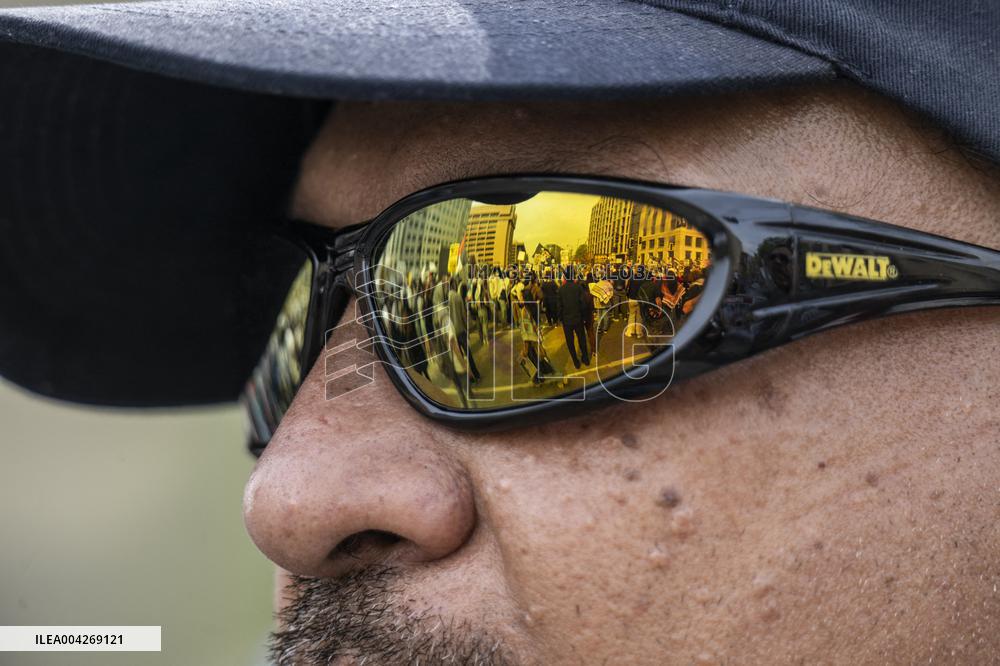 Pro-Palestinian protestors march from the National Gallery to ICE Headquarters in Washington, DC, on Saturday April 5, 2025. Thi