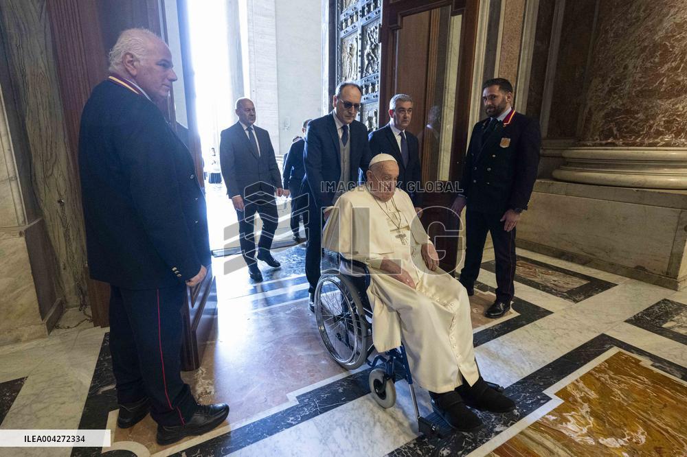 Pope Francis Arrives At The End Of A Mass In St Peters Square - Vatican