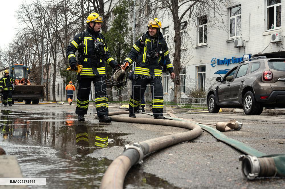 Aftermath of Russian ballistic missile strike in Kyiv