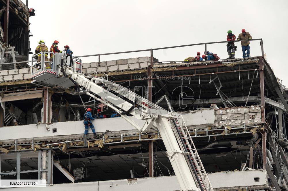 Aftermath of Russian ballistic missile strike in Kyiv
