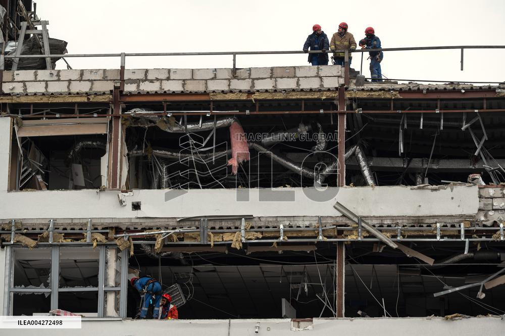 Aftermath of Russian ballistic missile strike in Kyiv