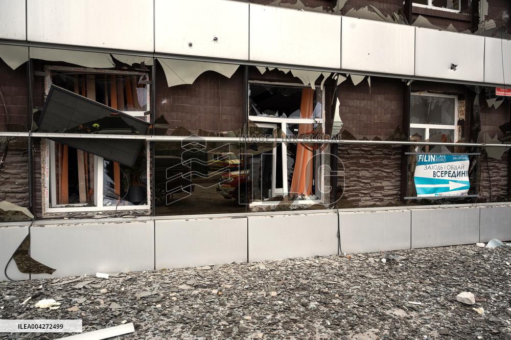 Aftermath of Russian ballistic missile strike in Kyiv