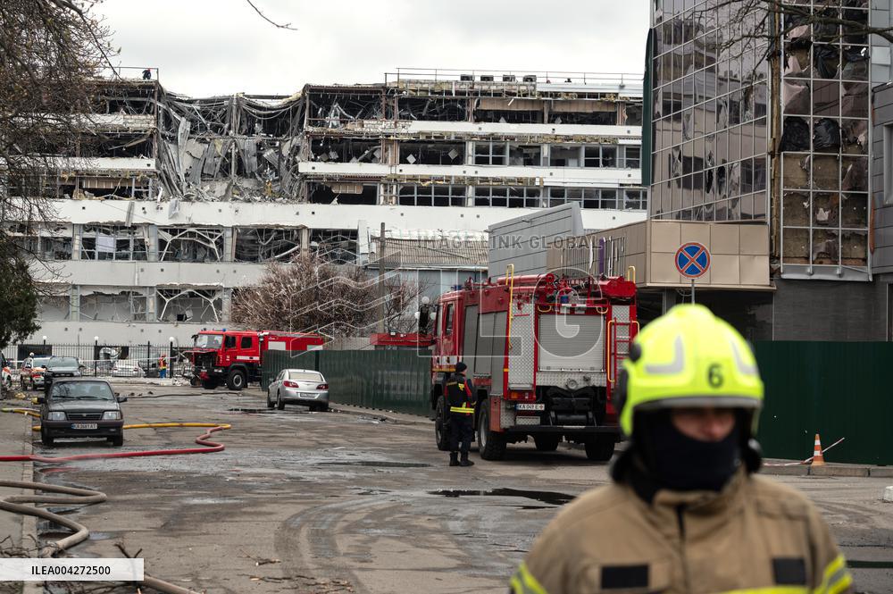 Aftermath of Russian ballistic missile strike in Kyiv