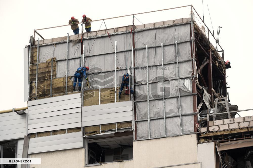 Aftermath of Russian ballistic missile strike in Kyiv