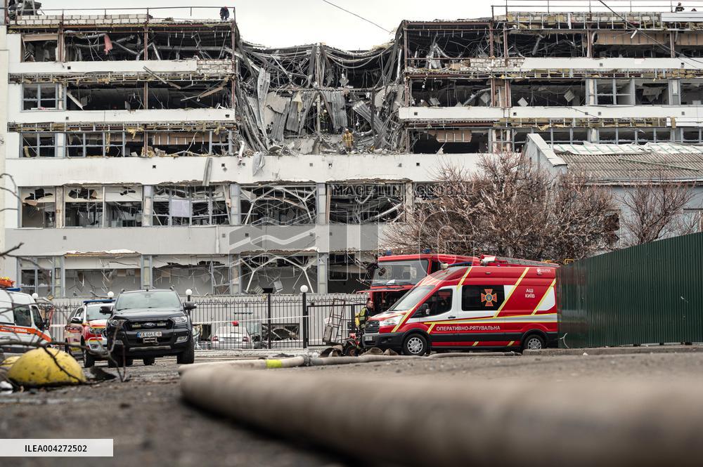 Aftermath of Russian ballistic missile strike in Kyiv