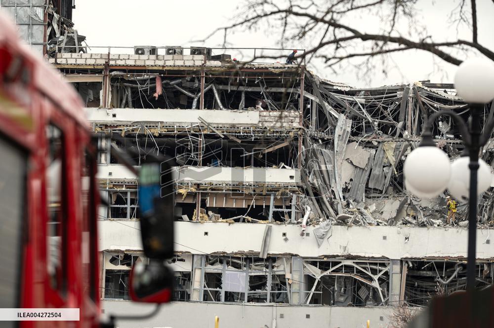 Aftermath of Russian ballistic missile strike in Kyiv