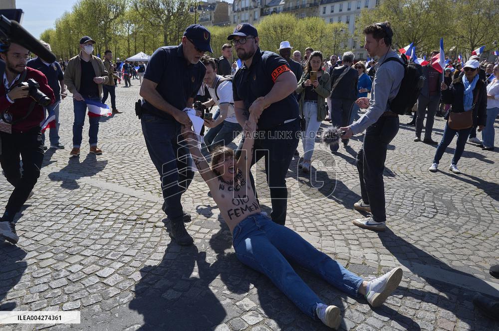 Femen Protest During The Marine Lepen Rally - Paris