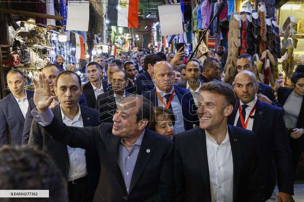 Presidents Sisi And Macron Greet Crowds - Cairo