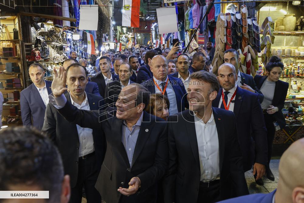 Presidents Sisi And Macron Greet Crowds - Cairo