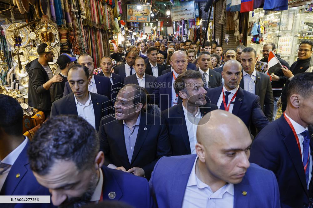 Presidents Sisi And Macron Greet Crowds - Cairo