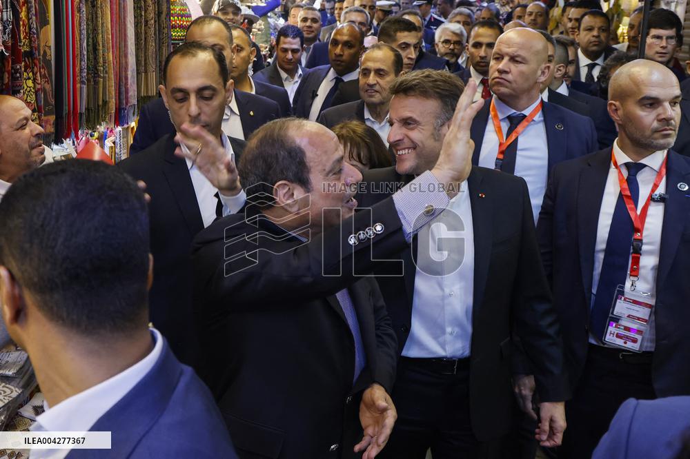 Presidents Sisi And Macron Greet Crowds - Cairo