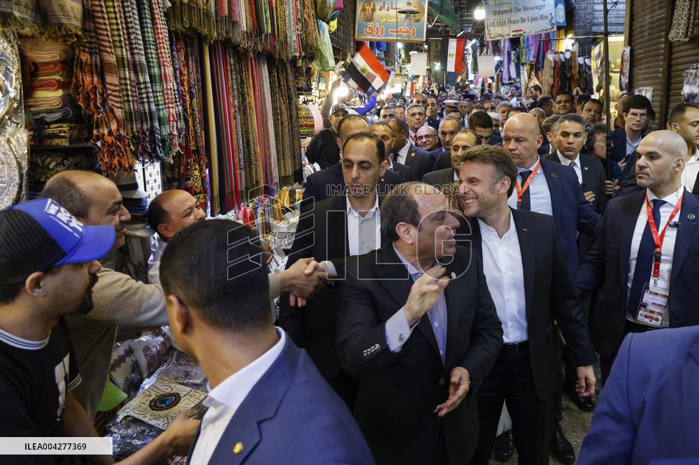 Presidents Sisi And Macron Greet Crowds - Cairo
