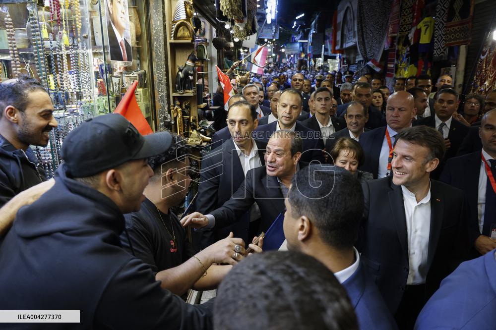 Presidents Sisi And Macron Greet Crowds - Cairo